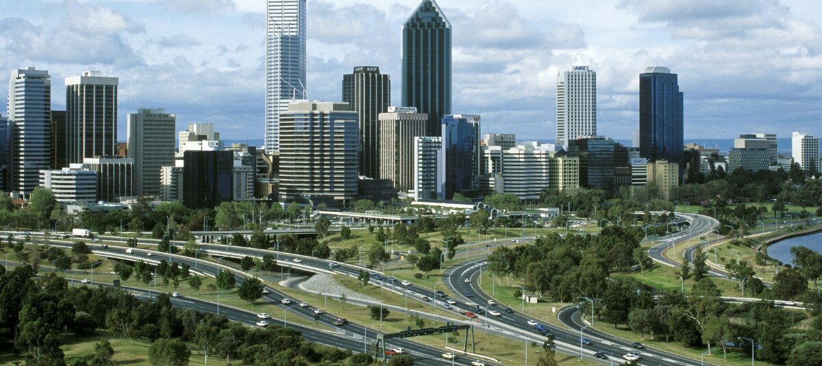 Perth Australia city skyline and roads