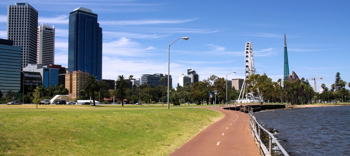 Perth Australia skyline and Swan River showing the city’s outdoor lifestyle