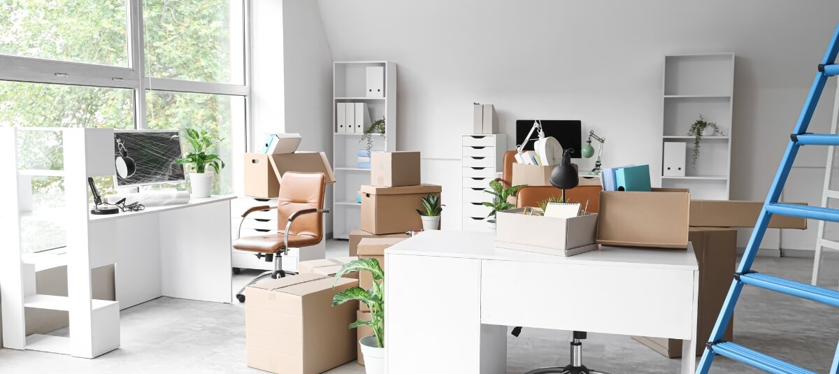 Packed boxes in a private home during a secure video survey for removals