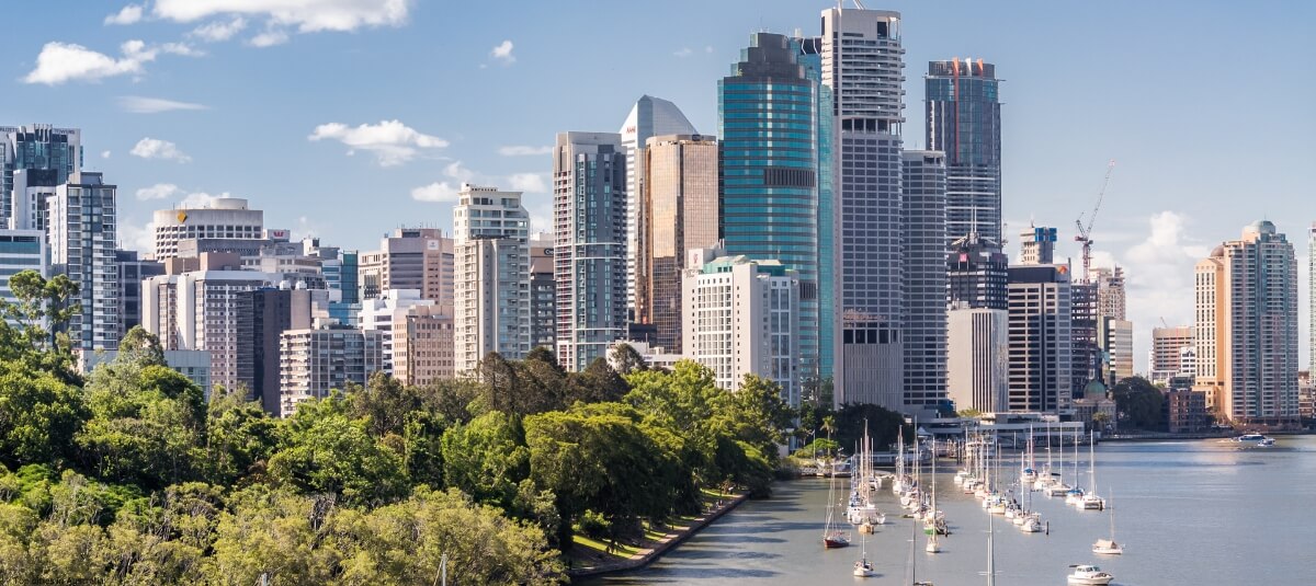 Riverside view of a major Australian city, favoured by British expats.